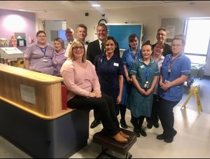 Claire Bond with Stoke Hospital ward 226 staff after the donation