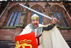 Dan Ashley gets set for the St George's Day parade in Newport