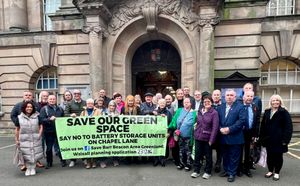 Protesters outside Walsall Council House on Lichfield street against Battery energy storage system on Chapel Lane, Great Barr, November 2024 public inquiry 
POermission for use for LDR partners 