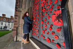 Isla Hunwick with the decorated doors.