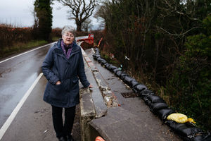 Councillor Heather Kidd at the scene of the landslip
