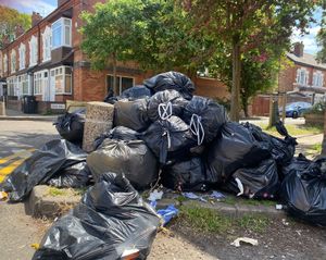 Piled up bin bags in Kitchener Road, Selly Park on Friday, May 23. Credit: Alexander Brock. Permission for use for all LDRS partners.