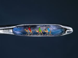 Supporting image for story: Wolverhampton sculptor creates three tiny wise men in the eye of a needle for Christmas