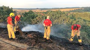 Fire crews tackle a grass fire at Lilleshall Hill. Photo: @NewportCops