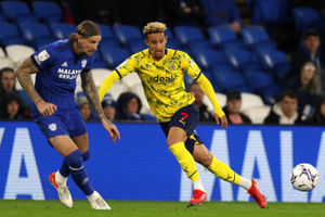 Aden Flint Cardiff City  and Callum Robinson of West Bromwich Albion (Photo by Adam Fradgley - AMA/West Bromwich Albion FC via Getty Images).