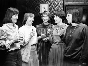 Members of Hanwood Ladies' Club, January 1982. From left: Mrs Helen James, Mrs Lynne Rathmell, Mrs Carol Ewels, Mrs Helen Rogers (chairman), and Mrs Chris Burton.
