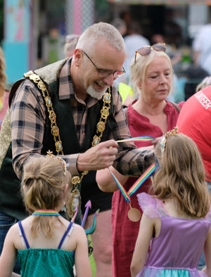 Builth Wells Mayor Councillor Mark Hammond and his wife, town clerk Louise had a difficult job judging all the amazing entries in the fancy dress competition. Andy Compton image