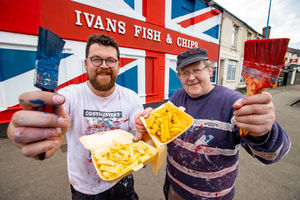 Ivans Fish and Chips in Cradley Heath have painted the front of their shop with a Union Jack for the Queen's Jubilee.