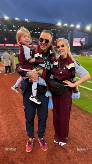 Kelly Osbourne and and Sid Wilson’s son Sidney was a mascot for Aston Villa’s win over Manchester United (Picture: Kelly Osbourne/Instagram)