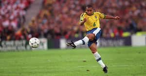 Brazil's Roberto Carlos shoots for goal.