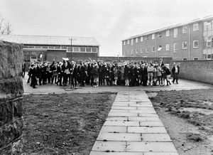 A demonstration by pupils of the Grove School, Market Drayton, on December 17, 1970. Over 200 children left school and ran through the town in support of sacked drama master 'Greg' Gregory. 