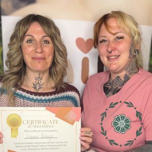 Lauren getting certified from the areola academy founder Lucy Thompson.