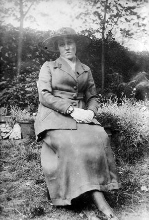 Elsie Lloyd in the back garden of the family home in Madeley.