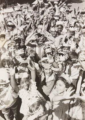 Some 150 children from Park Village Infants School at a jubilee party in June 1977.