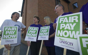 Strikers protest outside the Guild Hall in Shrewsbury