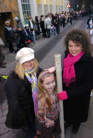 Tyne-Lexy, from Cannock, is the latest star on hit show Love Island. Pic at the Custard Factory in Birmingham at auditions for Chitty Chitty bang bang.  Front L-R:  Tracee Clarson from Cannock, Tyne-Lexy Clarson 9 from Cannock having there height checked along the queue by Stage Manager: Carolyn Allen.