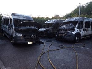 Some of the seven specially-adapted minibuses used by disabled people and school children belonging to Somerset Council which were destroyed in a fire