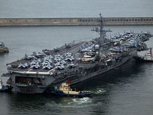 Supporting image for story: US aircraft carrier arrives in South Korea for military training exercise
