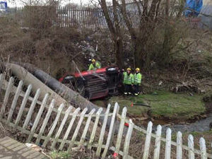 Supporting image for story: Car rolls off road by canal in Black Country