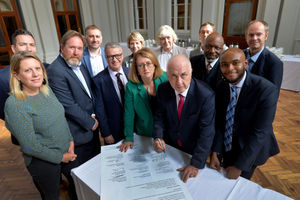 Front, Emily Phelps, Mark Brindley, Clive Heaphy, from Birmingham City Council, former home secretary Jacqui Smith, David Jamieson, Rev Dr Carver Anderson and deputy police and crime commissioner Ashley Bertie with other guests at the event