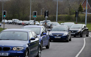 Traffic builds up at the traffic lights