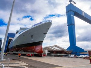 Supporting image for story: Royal Navy warship emerges from shipbuilding hall