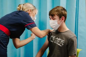 Clinical lead nurse Rebecca Warren and Max Tansey, 12, from Whitchurch.