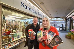 Jayne Rolfe and Francis Sheppard outside the Saturday Books shop.