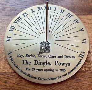 The special sundial engraved with the Hamer family's names – Roy, Barbie, Kerry, Clare and Duncan