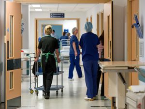 A busy corridor in an NHS hospital in England