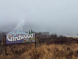 The community welcome sign outside Girdwood, Alaska