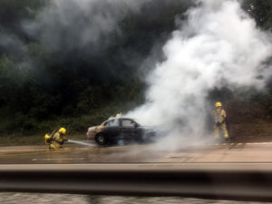 Supporting image for story: Delays after car blaze on M54