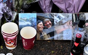 DUDLEY COPYRIGHT NATIONAL WORLD TIM THURSFIELD -11/08/25Tributes grow along Clarence Street, Upper Gornal, for the three victims of a fatal car accident.