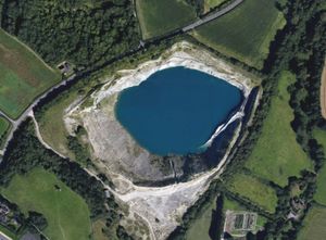 An aerial view showing Shadwell Quarry next to Farley Road in Much Wenlock. Photo: Google