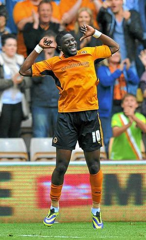Wolverhampton Wanderers' Bakary Sako celebrates scoring his team's second goal 