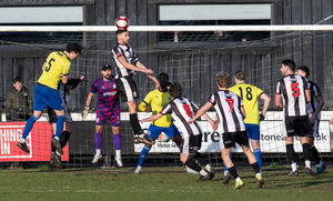 Stafford Rangers look to clear their lines. Pic: Jim Wall