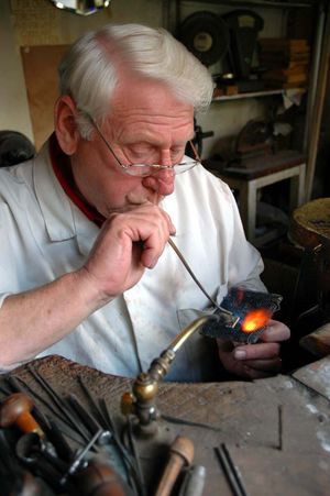 Tom Allcott one of the few remaining old time jobbing  jewellers working in the Birmingham Jewellery Quarter.