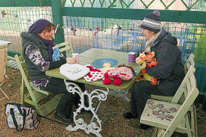 Having a warming cuppa – customers Angela Muxlow and Lin Cairns