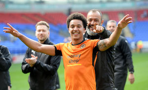 Helder Costa and manager Nuno celebrate 
