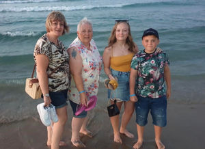 Lisa, Susan Prince, Chloe and Ethan on holiday.