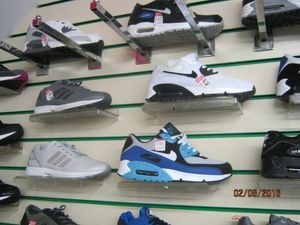 Some of the counterfeit trainers on display at the shop