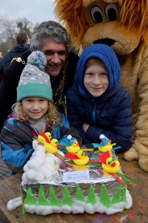 Charlotte and James Westley with the best dressed ducks and Mayor John Byng