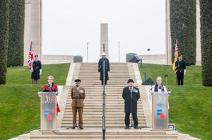 Left to right Philippa Rawlinson Managing Director National Memorial Arboretum, Major Naveed Muhammad, Mr David Wimpenny Chairman of Trustees National Memorial Arboretum and Reverend Vic Van Den Bergh chaplain to the National Memorial Arboretum at the National Memorial Arboretum in Alrewas