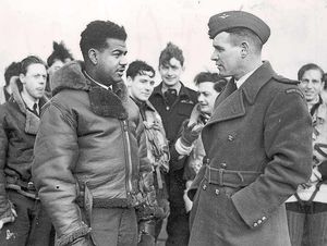 One of the photos featured in the exhibition. Gp Capt Adolph Gysbert Malan talking to FS Vincent Bunting.