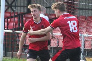 Penrhyncoch's Dan Owen celebrates his goal