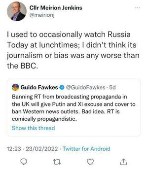 Councillor Meirion Jenkins' tweet. Copyright Twitter.