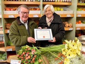 Supporting image for story: Albrighton florists and greengrocers recognised for 50 years of service