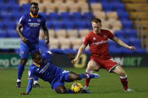 Tunmise Sobowale of Shrewsbury Town and Danny Johnson of Walsall (AMA)
