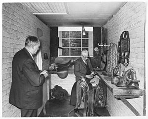 Part of Walsall Leather Museum exhibits at Walsall Library in January 1970