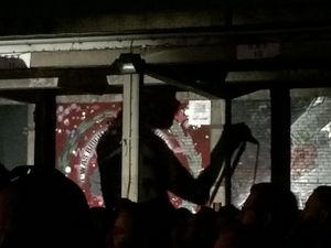 Reef singer Gary Stringer's shadow on the walls of Digbeth Arena - picture Peter Hunt